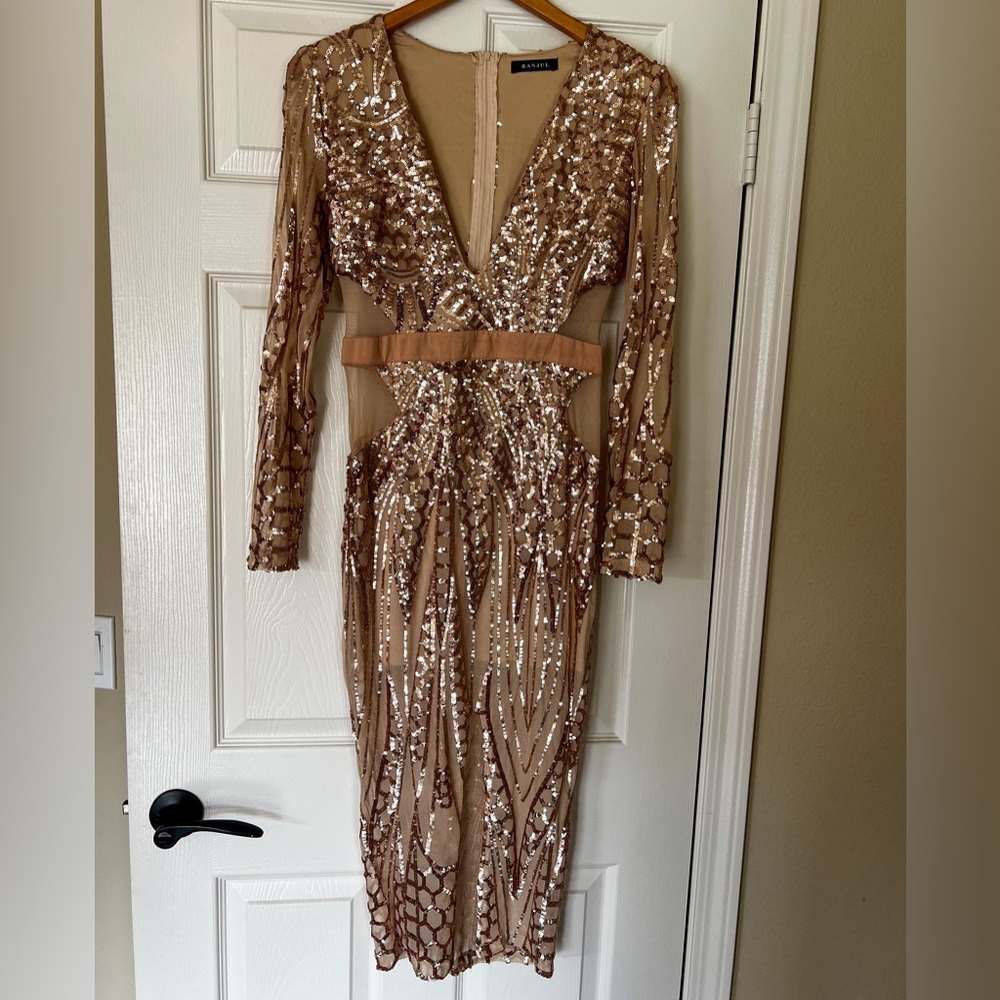 Banjul Rose Gold Sequin Dress, Size Small to Medium